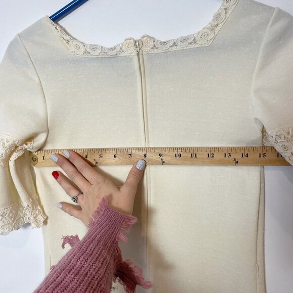 Butte Knit Vintage Short Sleeve Wedding Dress Lace M Ivory Square Neck S 70s 60s - Picture 10 of 14